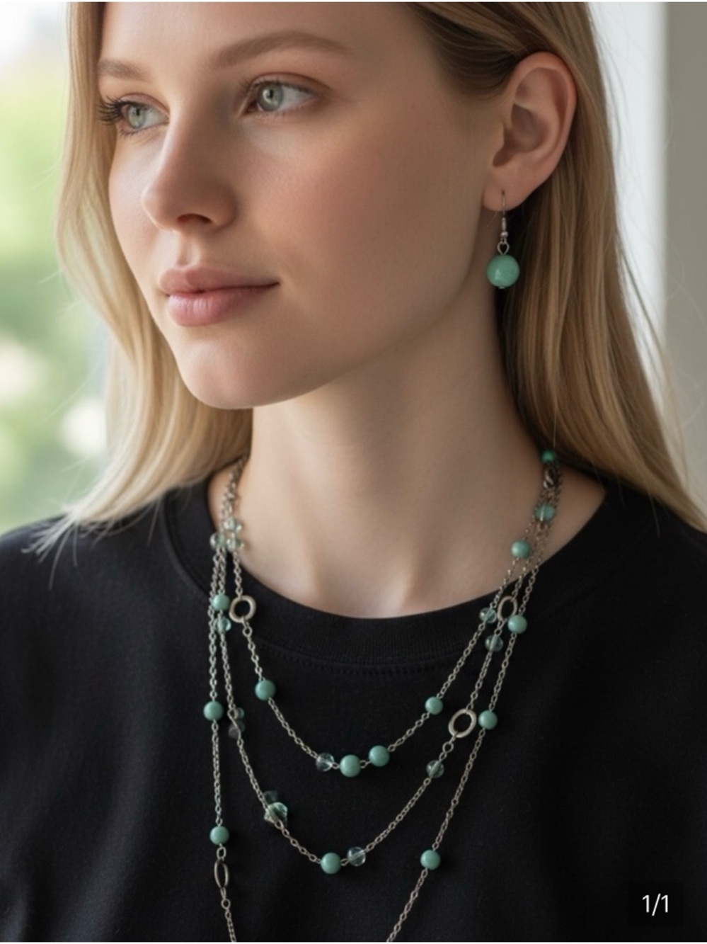 Elegant Multi-Strand Aquamarine Bead Necklace and Earring Set - Unbranded